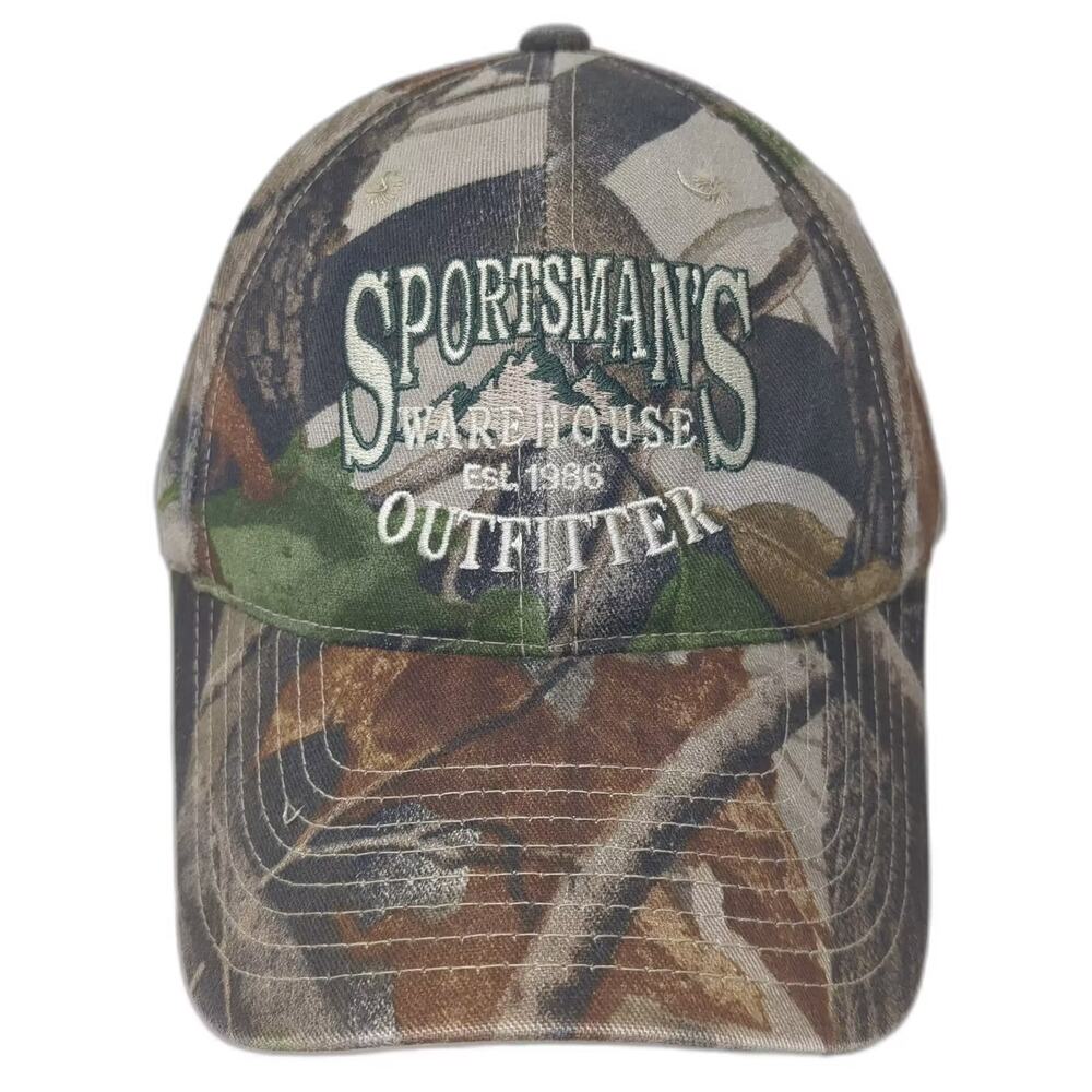 Sportsman's Warehouse Baseball Cap Green Brown OS Camo Mountain Slideback Hat